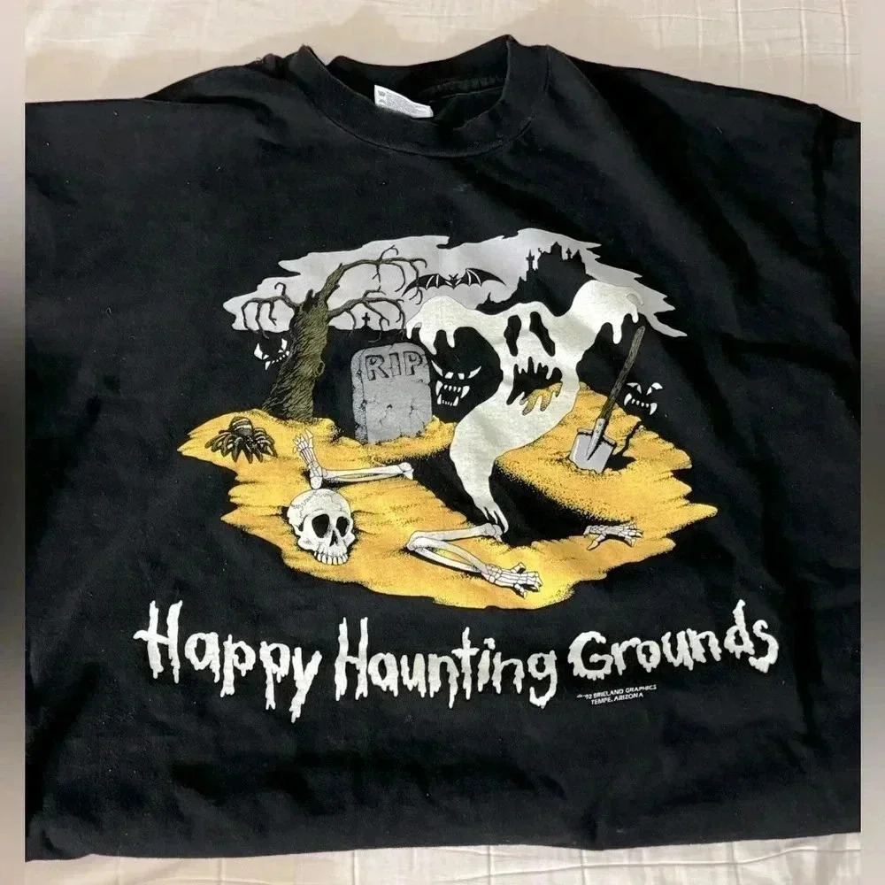 VTG 1992 Glow in the Dark Halloween Spooky Single Stich Tshirt XL Ghosts Unisex - Picture 2 of 11